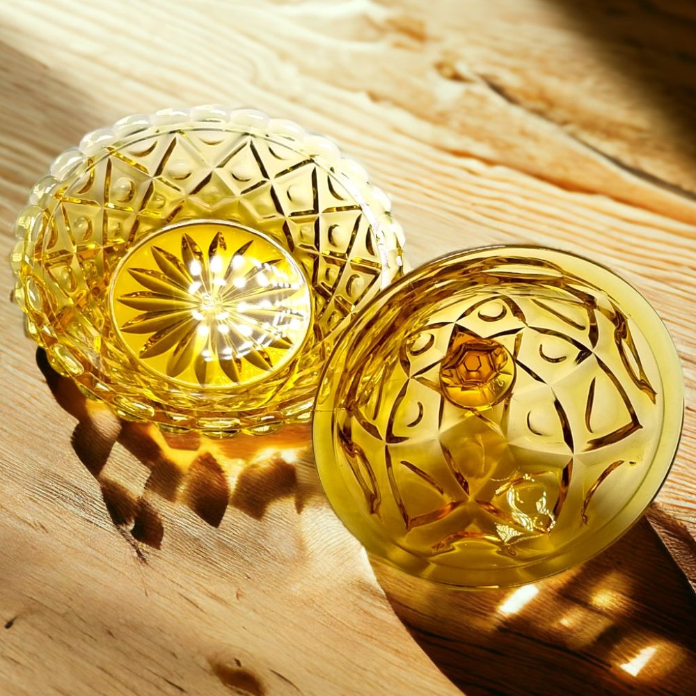 Honey Amber Butter Dish New Martinsburg Viking Glass Thumb Diamond Print - Picture 8 of 11